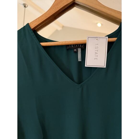 1.State Women's Cypress Green V-Neck Long Sleeve Blouse XXL - Picture 2 of 6